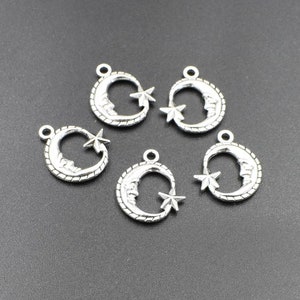 10Pcs 19×17mm Silver Moon and Star Charms 2 Sided-p2525