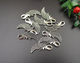 10PCS 32x13mm Wing Charms Antique Silver Tone With A Big Loop-p1662