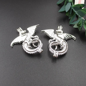 2Pcs 35×39mm Silver Dragon Pearl Cage Pendant for 8mm Pearls or Gemstones-p2320