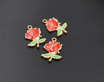 5Pcs 25×14mm Enamel Rose Charms-p2508