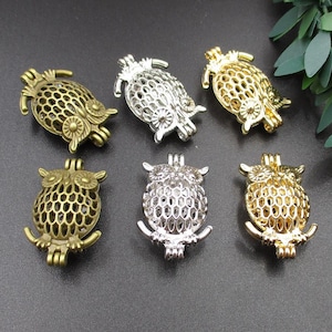 2Pcs 38×24mm  Owl Cage Charms for 6mm Pearls or Gemstones,3 Colors Available-p2279