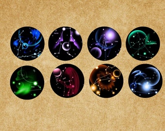 Night Stars Sky,Colorful Galaxy,8pcs Round Glass Cabochons(one each),High-quality Glass Photo Cabochons,Custom Sizes From 8mm to 30mm-br016