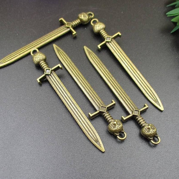 5PCS,66x15mm Bronze Sword Charms,Cat Head Sword Pendants, Vintage DIY Supplies-p1188-A