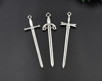 5Pcs Long Sword Charms 2 Sided 3 Styles Available-p1151