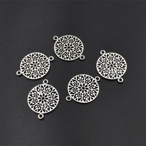 10Pcs 24x18mm Silver Flower Connector Charms-p2689
