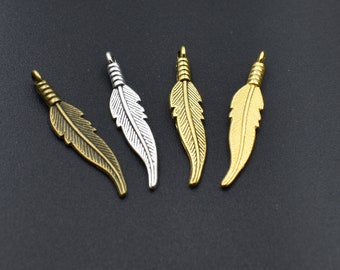 10Pcs 31x6mm Little Feather Charms 4 Colors Available-p2038