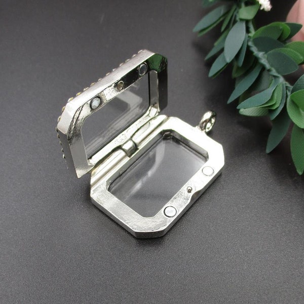 Rectangle Floating Glass Locket With Diamond-p1435