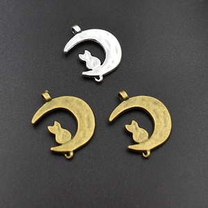 10 Stück, 22 x 18 mm, Katzenanhänger, Katze auf dem Mond Anhänger, 2 Farben erhältlich-p1024