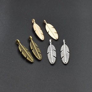 20Pcs 6x20mm Little Feather Charms 2 Sided,3 Colors Available - p1472