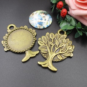 2pcs Big Antiqued Bronze 30mm (cabochon size)Family Tree Bezel Trays Pendant-b2122