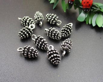 10 piezas de dijes de bellota de plata de 9 x 10 x 15 mm - p1753-B