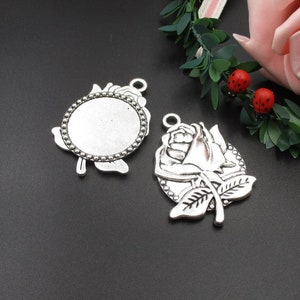 2pcs 30mm Silver Rose Flower Bezels-b2171-B