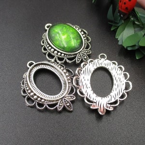 50 Stück 13x18mm Ovale Kamee Cabochon Fassung Anhänger, Antik Silber Ton, Rohlinge -b2133-B