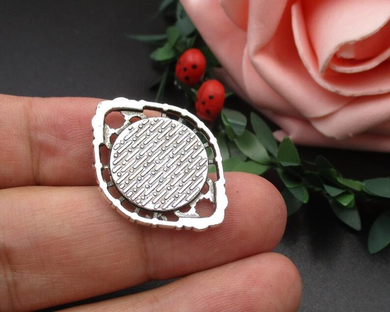 10pcs 14mm Round Cabochon Base Setting Bezels,Silver Bezel Connectors-b2204-B