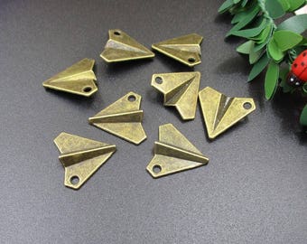 10pcs 19x17mm Bronze papier avion charmes-p1505-A