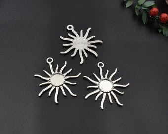 5pcs 12mm Round Cameo Cabochon Base Setting ,Sun Charm,Silver Blank Findings Trays-b2071-B