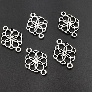 10Pcs 21x15mm Silver Flower Connector Charms-p2660