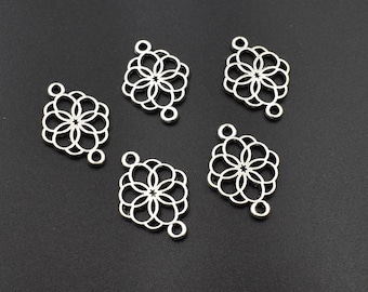 10 piezas de dijes de conector de flor de plata de 21 x 15 mm - p2660
