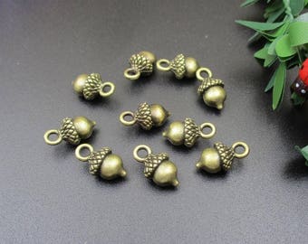 10Pcs 6x8x13mm 3D Acorn Charms, Antique Bronze Tone - p1391