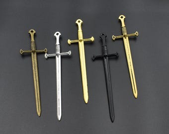 5 Pcs Alloy Sword Charms: 88mm DIY Jewelry Pendants 5 Colors Available-p1150