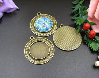 5pcs 25mm Circle Bezel Blanks,Cameo Cabochon Base Setting Pendants,Antique Bronze Tone-b2222