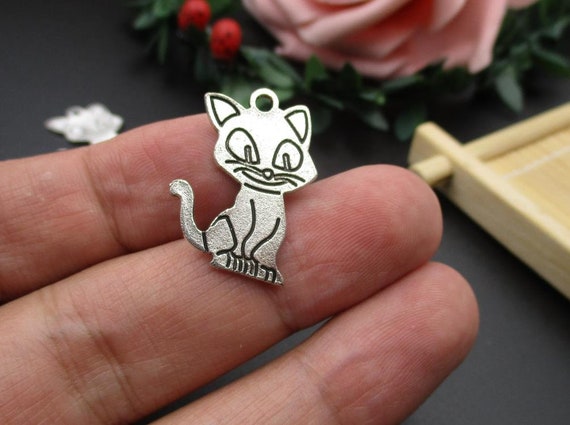 10PCS 18x25mm Silver Cat Charms 2 Sided-p2058 