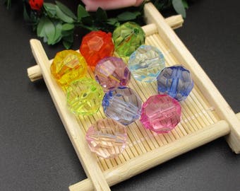 Wholesale 100pcs Multicoloured Acrylic Diamond Beads,Clear Transparent Plastic Beads,Custom Size(From 4 to 20 mm)-G3012
