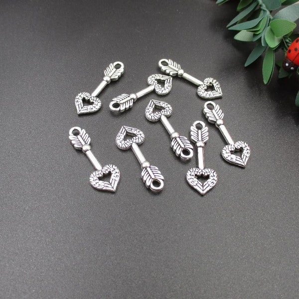 10Pcs 25x9mm Silver Arrow Charms With a Love Head-p2104-B