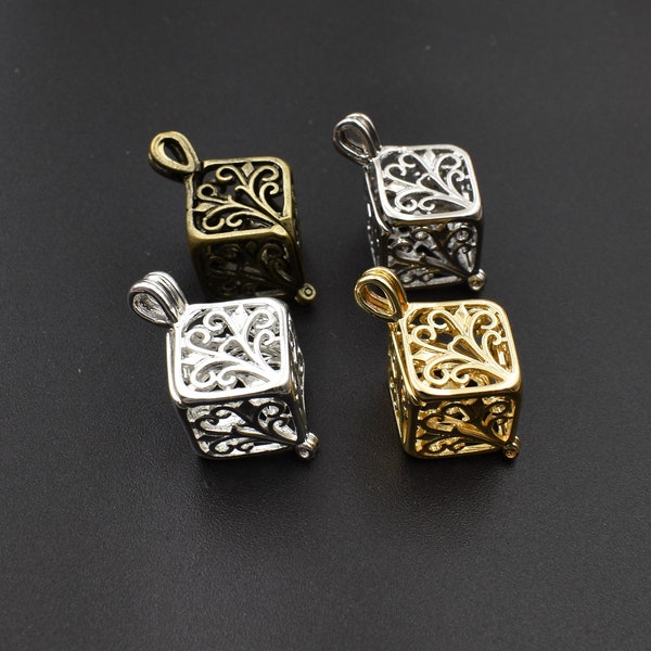 2Pcs Cube Cage Pendants,Metal Frame Locket(Can be opened),4 Colors available-p1094