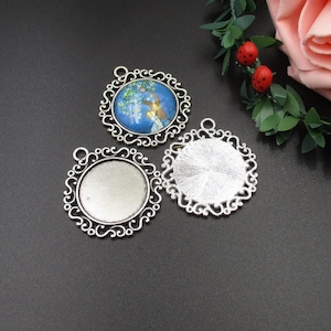 5pcs 25mm Round Silver Blank Pendant Trays ,Round Bezel Cabochon Settings,Fits 25mm round Cabochons-b2116-B