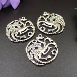 5PCS,33x36mm,Silver Dragon Charms-p1013-B