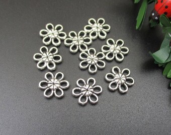 50PCS,11x12mm,Little Flower Charms,Flower Connector,Antique Silver Tone,2 Sided-p1429-B