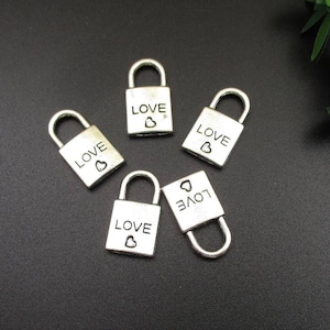 10Pcs 10x20mm Silver Lock Charms, Antique Silver Tone 2 Sided Padlock a Heart-p1283-B