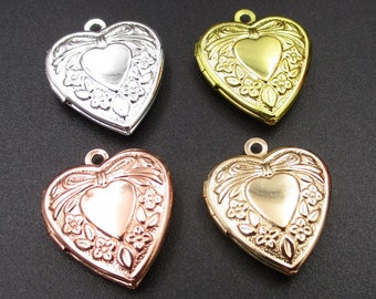 2pcs Little Heart Charm Locket,Metal Locket Pendants,Photo Lockets 4 Colors Available-p1445