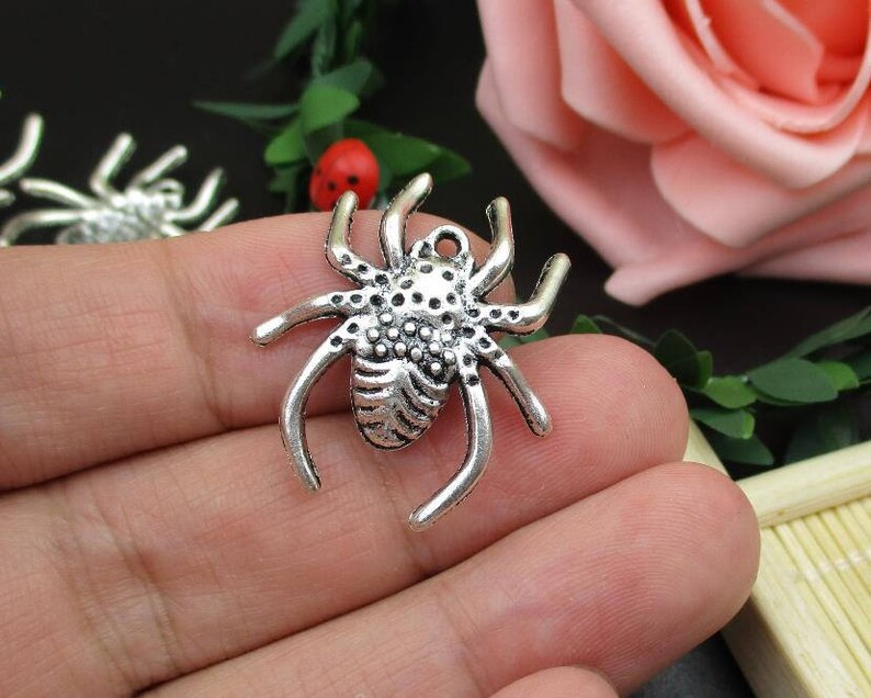 10Pcs 30x26mm Silver Spider Charms-p1428 image 2