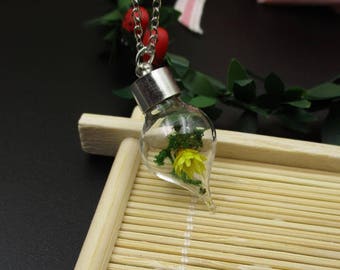 Dried Flowers Necklace,Drop Glass Bottle-BT050