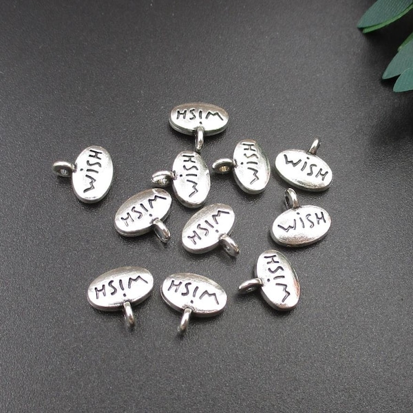 20Pcs 10x10mm Silver Wish Letter Charms,Wish Pendants,2 Sided - p1478-B