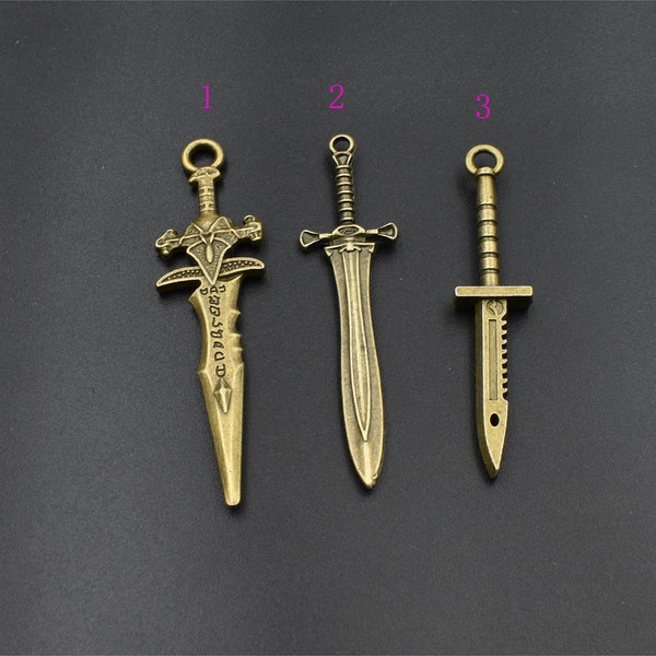 5Pcs Bronze Sword Charms 3 Styles Available-p2049