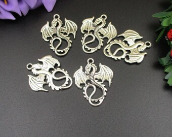10PCS,28×35mm Silver Dragon Charms,Flying Dragon Pendants-p1258-B