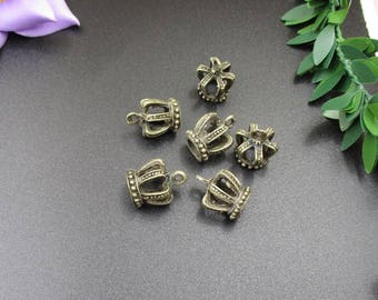 10Pcs 12 x 12 x 15 mm Imperial Crown breloques, pendentifs, tonalité en Bronze Antique, 3D - p1103-A