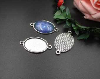 10 Antique Silver Oval Cameo Pendants: 18x25mm Cabochon Base Settings