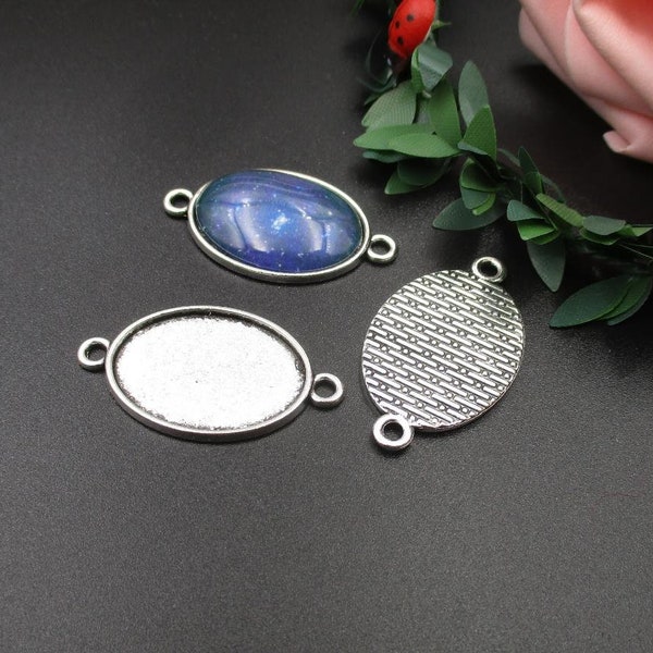 10pcs 18x25mm Oval Cameo Cabochon Base Setting Pendants,Antique Silver Blank Findings Trays,Oval Tray Links,Tray Connector-b2120-B