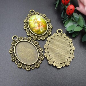 10pcs 18x25mm Oval Cameo Cabochon Base Setting Pendants,Antique Bronze Blank Findings Trays -b2027