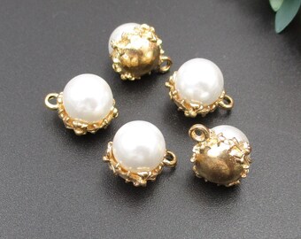 5個 15x13x11mm ゴールデンパールジュエリーチャーム-P2494
