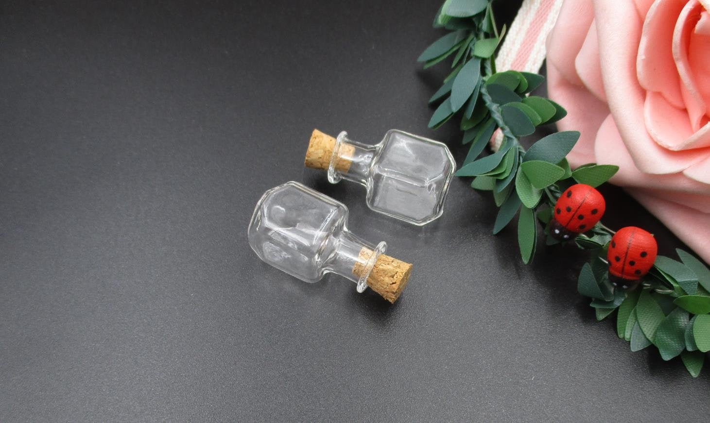 2Pcs 15'15'25mm Bouteilles, Bouteilles en verre, Bouteille de souhait, bouteille de vœu, bouteille de mini, bouteille de cube, bouteilles carrées, mes