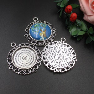 5pcs 25mm Round Cameo Cabochon Base Setting,Bezel Pendants,1inch (25mm) Round Blank Trays,Antique Silver Tone-b2040-B