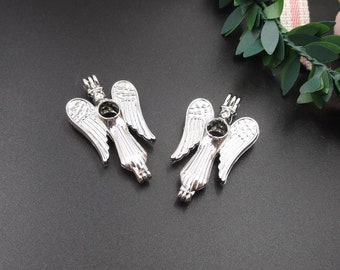 2Pcs 40×23mm Silver Angel Pearl Cage Pendant for 7mm Pearls or Gemstones-p2291