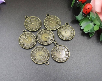 10Pcs 17x20mm Bronze Clock Charms 2 Sided-p1402