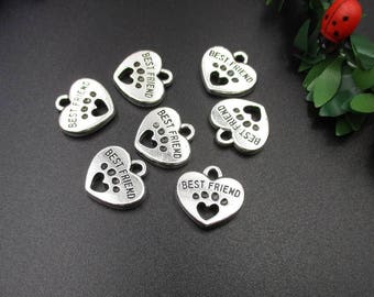 10PCS 15x15mm Silver Heart Charms Engraved with Best Friend Letters -p1902