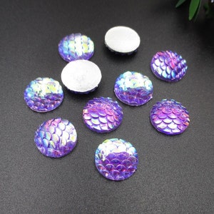 10 cabochons en résine écaille de poisson 12 mm-b243
